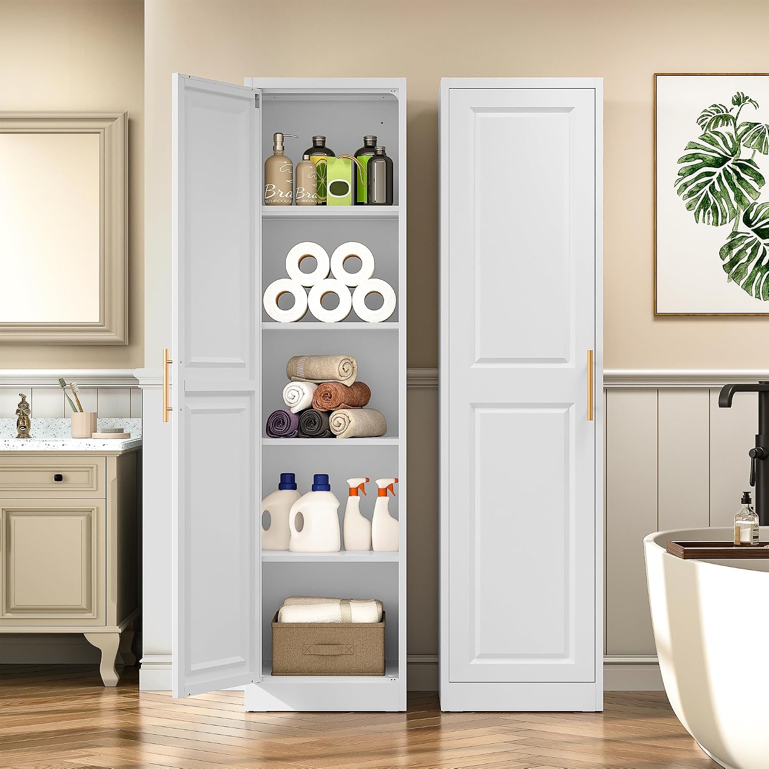 خزانة تخزين طويلة ورفيعة بباب  - مراجعة Kitchen Appliances Organizer وسعره